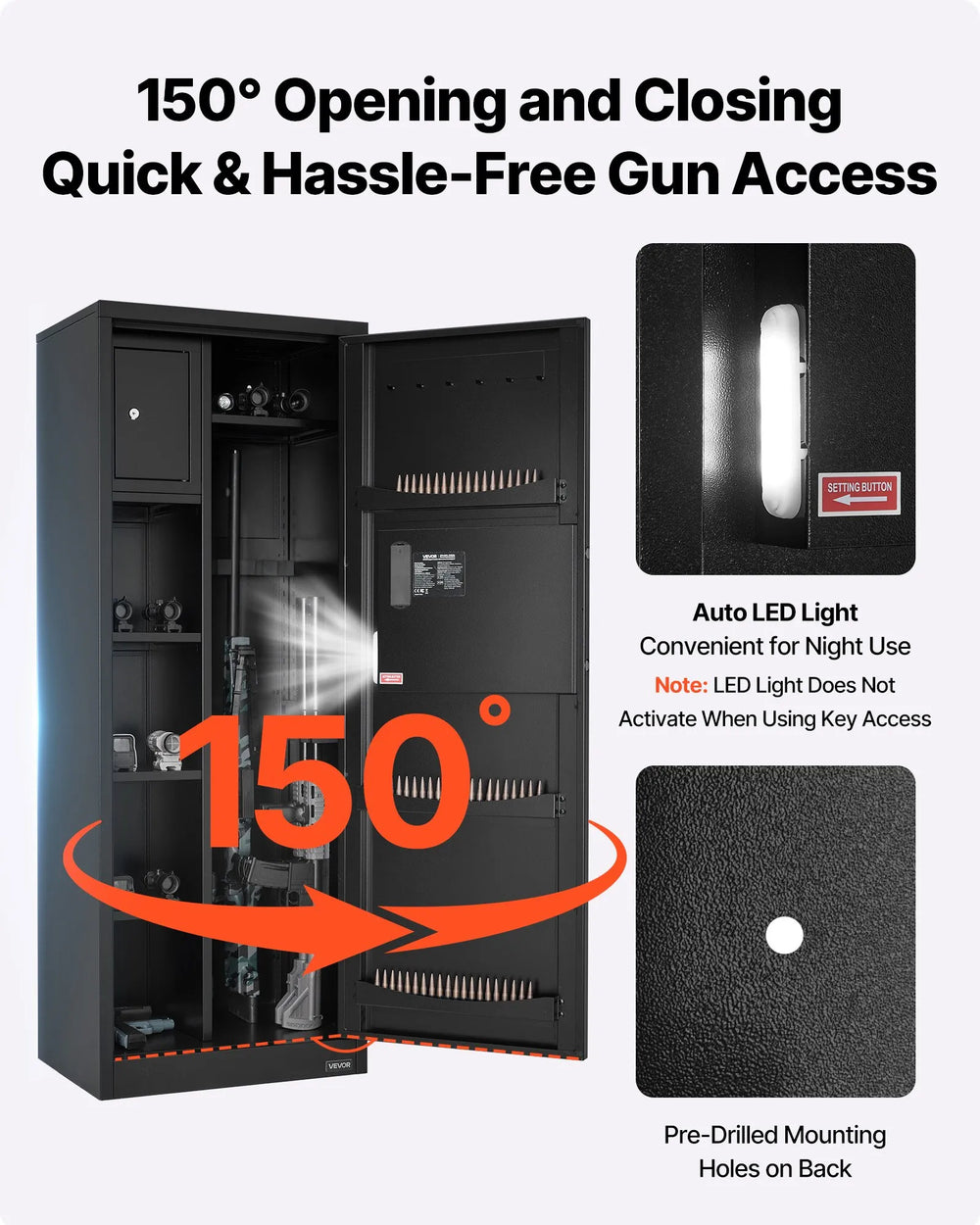 VEVOR 4 Gun Safe, Long Gun Cabinet for Rifles and Pistols, Quick Access Rifle Safe with 3 Ammo Slots and 2 Adjustable Racks, Large Digital Cabinet with Key and Password Lock