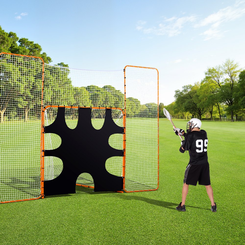 VEVOR 3-IN-1 Lacrosse Goal, 12x9 ft Lacrosse Net with Backstop and Target, Quick & Easy Setup Backyard Rebounder Equipment, Steel Frame Training Nets, Suitable for Youth Adult Training, Orange