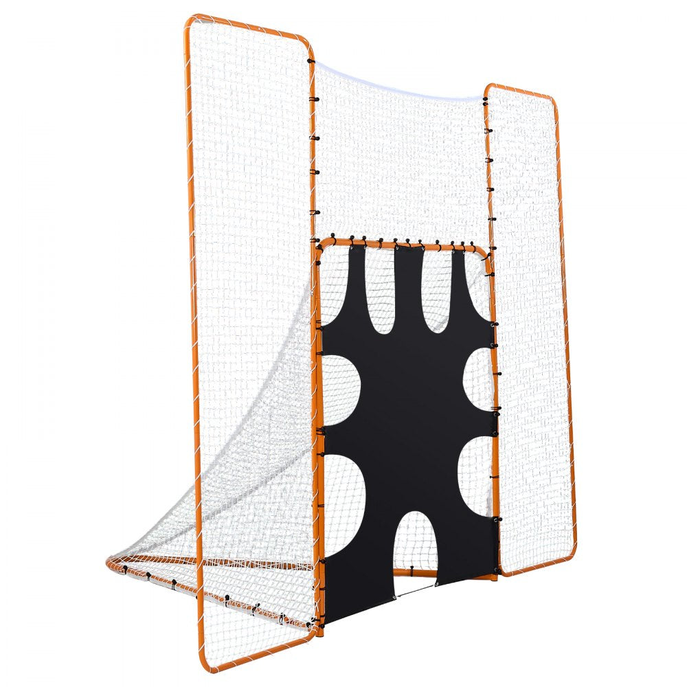 VEVOR 3-IN-1 Lacrosse Goal, 12x9 ft Lacrosse Net with Backstop and Target, Quick & Easy Setup Backyard Rebounder Equipment, Steel Frame Training Nets, Suitable for Youth Adult Training, Orange