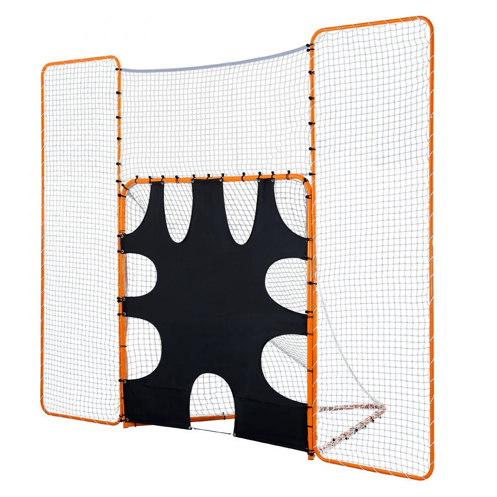 VEVOR 3-IN-1 Lacrosse Goal, 12x9 ft Lacrosse Net with Backstop and Target, Quick & Easy Setup Backyard Rebounder Equipment, Steel Frame Training Nets, Suitable for Youth Adult Training, Orange