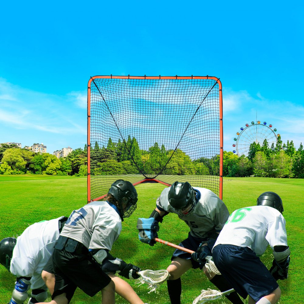 VEVOR Lacrosse Goal, 6' x 6' Lacrosse Net, Folding Portable Backyard Lacrosse Training Equipment, Steel Frame Training Net, Quick & Easy Setup Lacrosse Goal, Perfect for Youth Adult Training, Orange