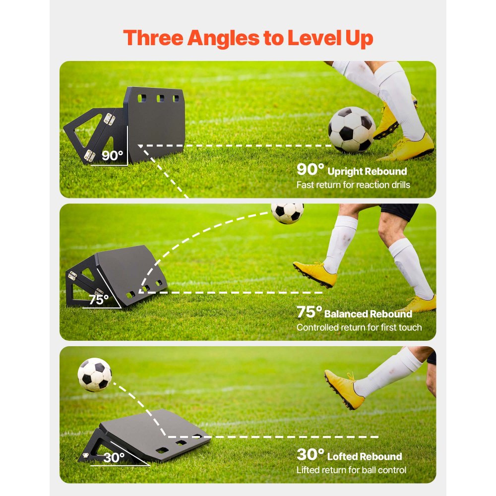 VEVOR Soccer Rebounder Board, 40 x 12 in Portable Soccer Rebound Wall, HDPE Sports Kick Back Trainer, 3 Adjustable Angles, Easy Setup Ball Practice Training Equipment for Passing & Reaction Skills