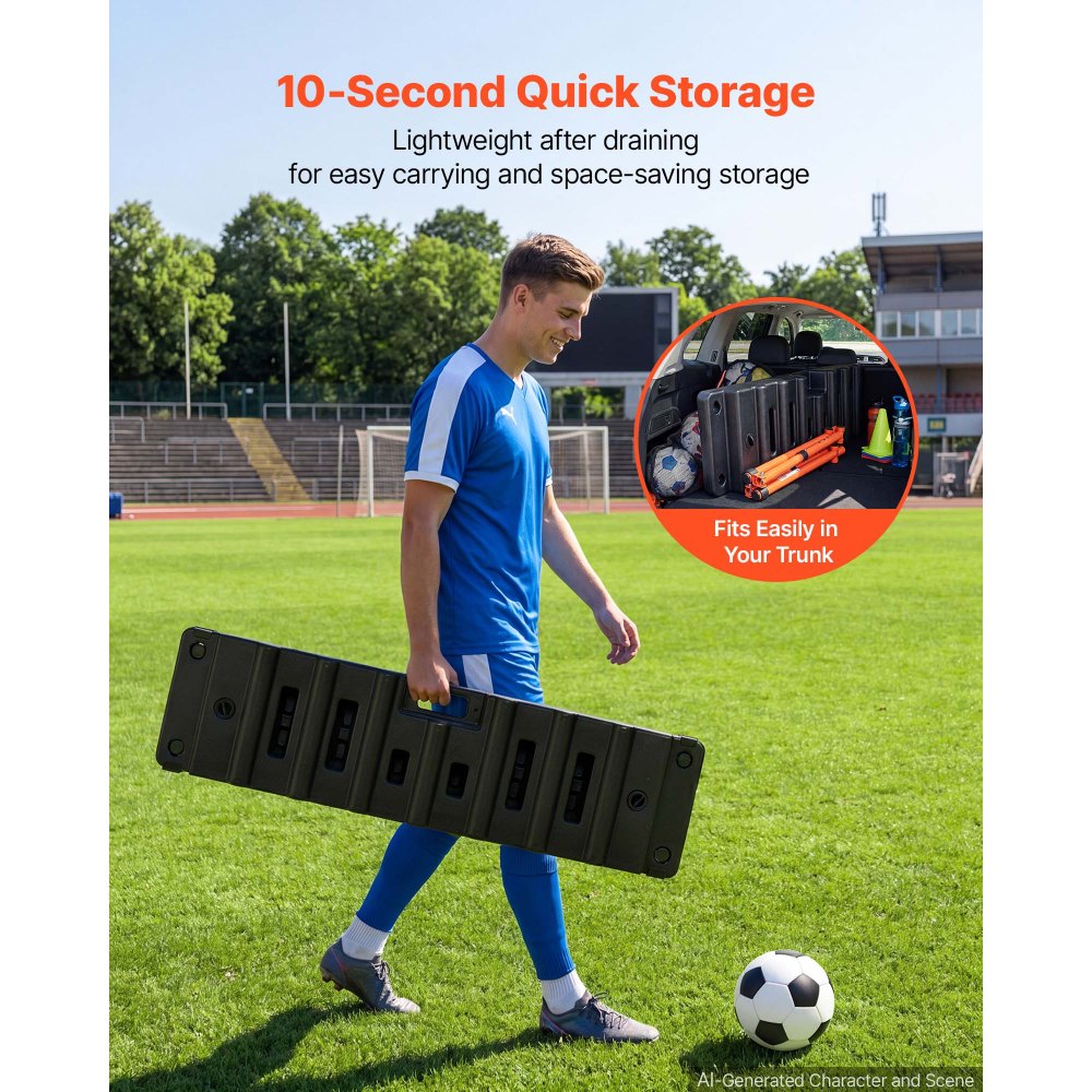 VEVOR Soccer Rebounder Board, 37.4 x 9.8 in Dual-Sided Soccer Rebound Wall, 4 Adjustable Angles, Portable Water-Fillable PE Kickback Trainer, Ground Stakes for Kids Adults, Passing & Shooting Practice