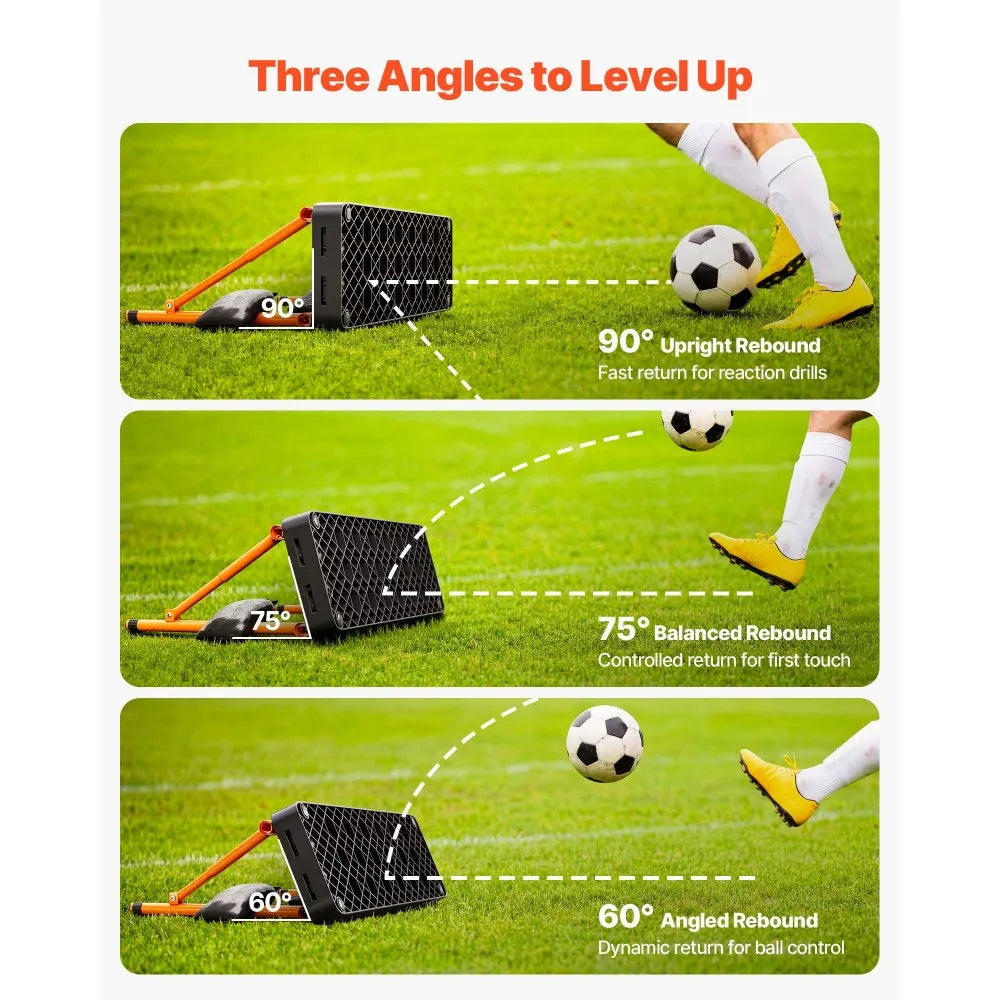 VEVOR Soccer Rebounder Board, 37.4 x 9.8 in Portable Soccer Rebound Wall, Dual Surface Sports Kick Back Trainer, 3 Adjustable Angles, Easy Setup Ball Practice Equipment for Passing & Reaction Skills
