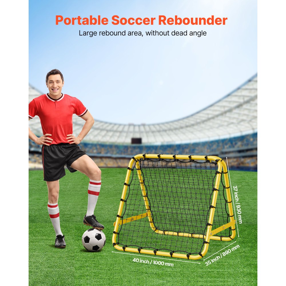 VEVOR Soccer Rebounder Rebound Net, 40"x35"x37" Portable Football Training Gifts, Fully Adjustable Angles Goal Net, Aids & Equipment for Kids Teens & All Ages, Easy Set Up & Perfect Storage