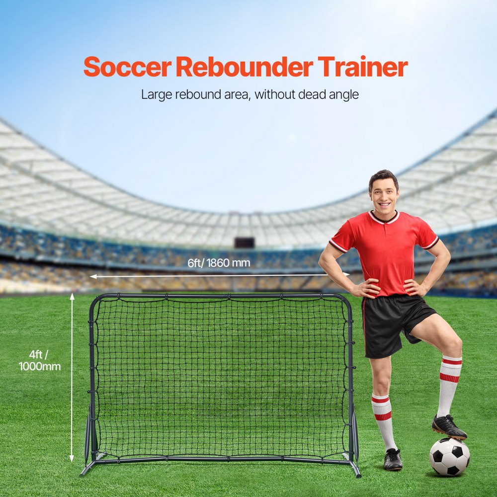 VEVOR Soccer Rebound Trainer, 6x4FT Iron Soccer Training Equipment, Sports Football Rebounder Wall, Double-Sided Rebounding Net, Easy Assembly, Perfect for Backyard Practicing, Solo Training, Passing