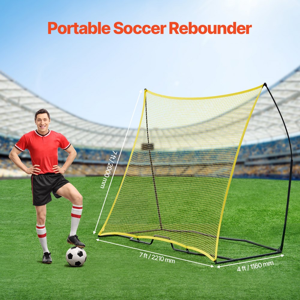 VEVOR Soccer Rebounder, Portable Soccer Trainer, 7x7FT Iron & Polyester Soccer Practice Equipment, Sports Football Rebounder Wall with Portable Bag, Perfect for Team Solo Training, Passing, Volley