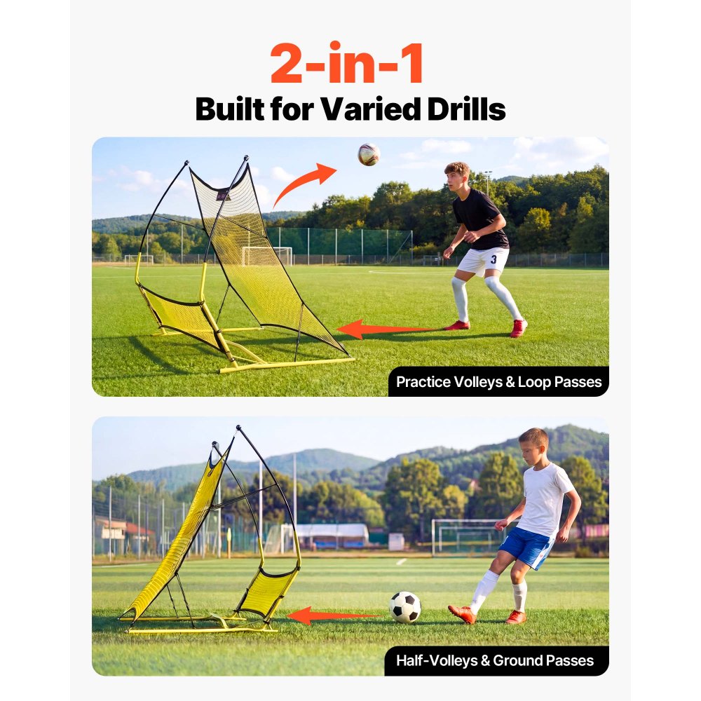 VEVOR Soccer Rebounder Net, 2-in-1 Soccer Goal Rebounder, Thickened Fiberglass Poles Iron Pipe for Team Solo Control, Passing Practice, Easy Setup Ball Training Equipment for Teens & Adults, 72" x 43"