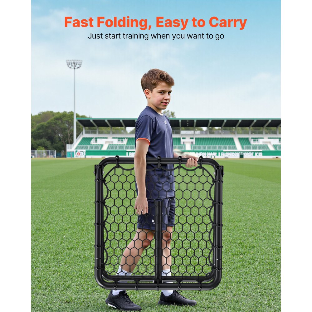 VEVOR Soccer Rebounder Rebound Net, Kick-Back 34"x34", Portable Football Training Gifts, Fully Adjustable Angles Goal Net, Aids & Equipment for Kids Teens & All Ages, Easy Set Up & Perfect Storage