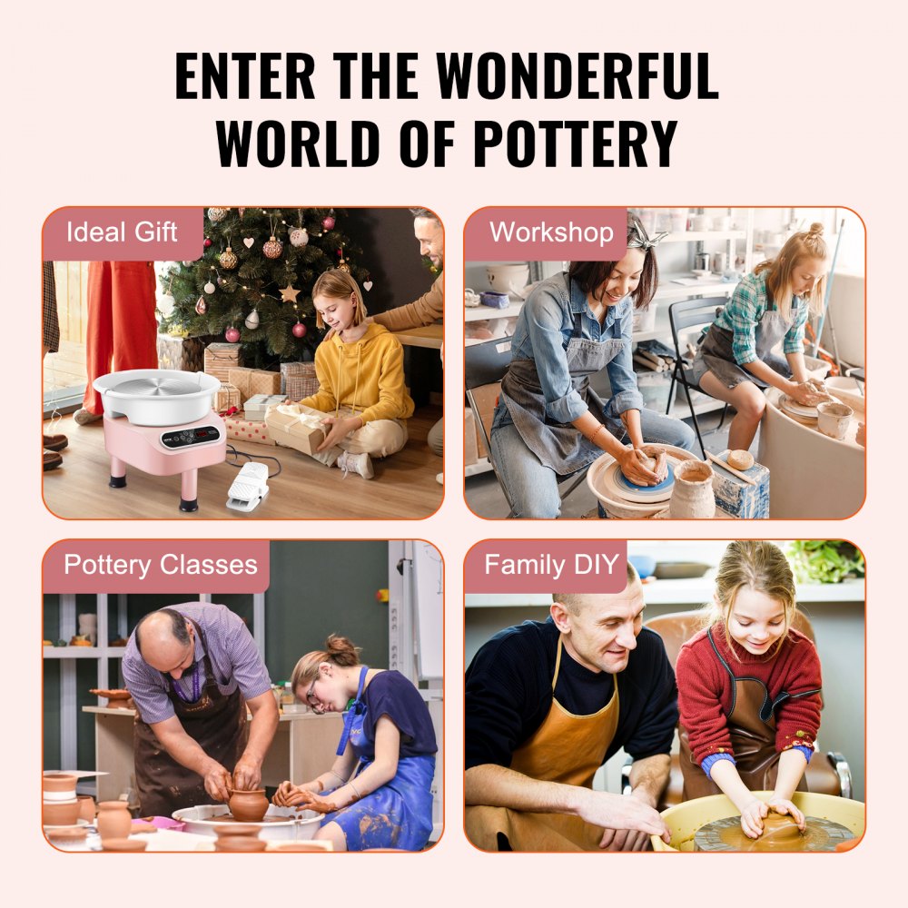 VEVOR Pottery Wheel, 11 inch Pottery Forming Machine, Direct Drive Ceramic Wheel with 3 Support Legs for DIY Art Craft, 450W Electric Wheel for Pottery with Foot Pedal and LCD Touch Screen, Pink