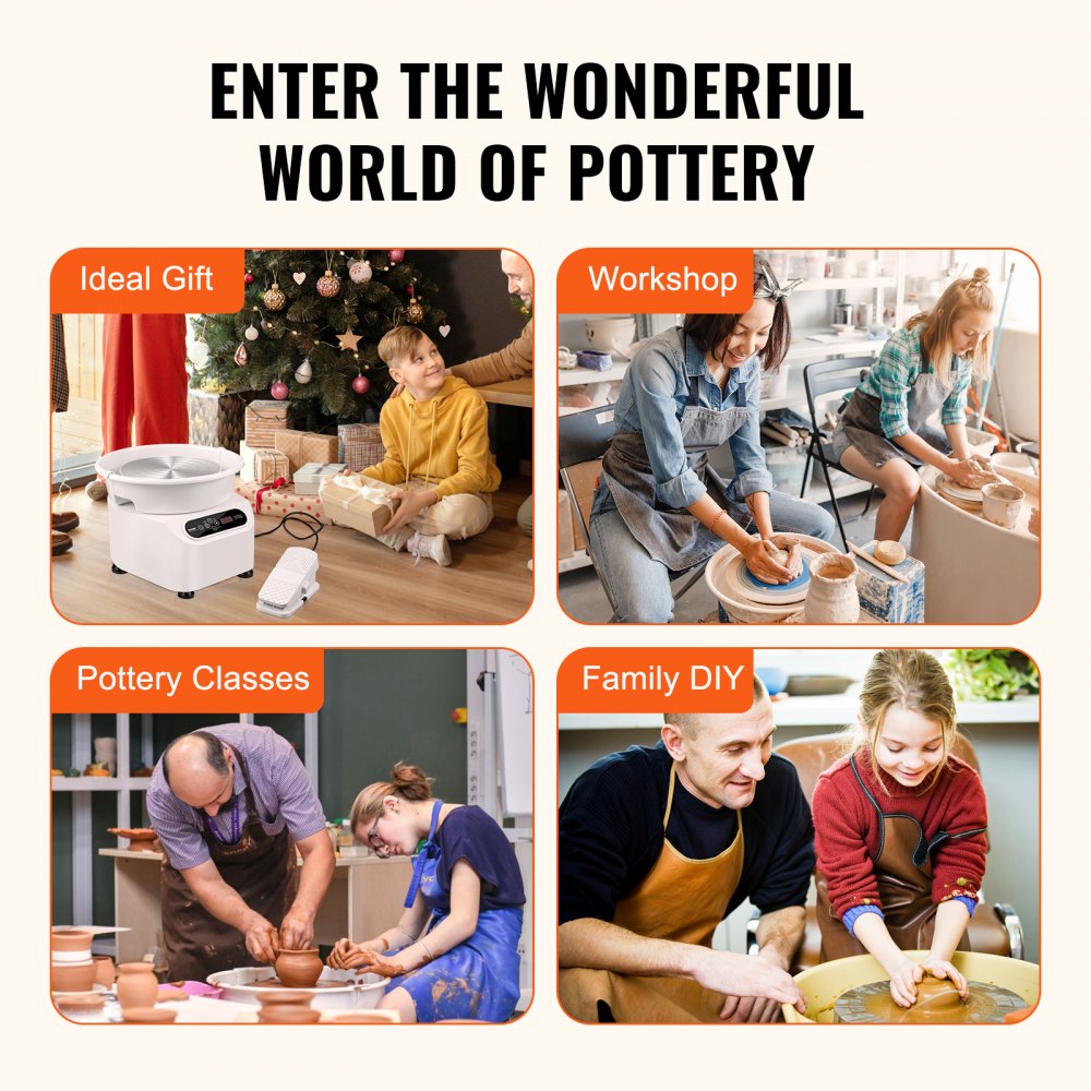 VEVOR Pottery Wheel, Direct Drive Ceramic Wheel with Shaping Tools for DIY Art Craft, 10 inch Pottery Forming Machine, 350W Electric Wheel for Pottery with Foot Pedal and LCD Touch Screen,  White