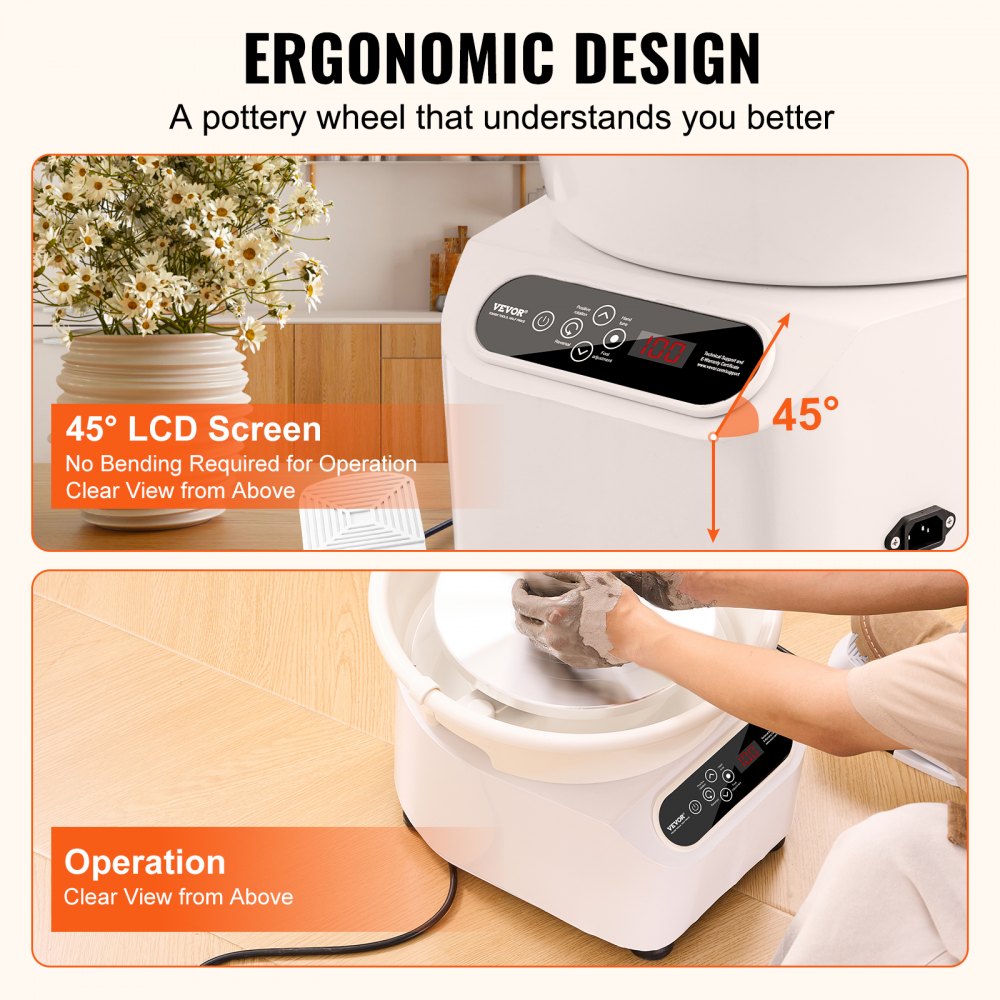 VEVOR Pottery Wheel, Direct Drive Ceramic Wheel with Shaping Tools for DIY Art Craft, 11 inch Pottery Forming Machine, 450W Electric Wheel for Pottery with Foot Pedal and LCD Touch Screen, White