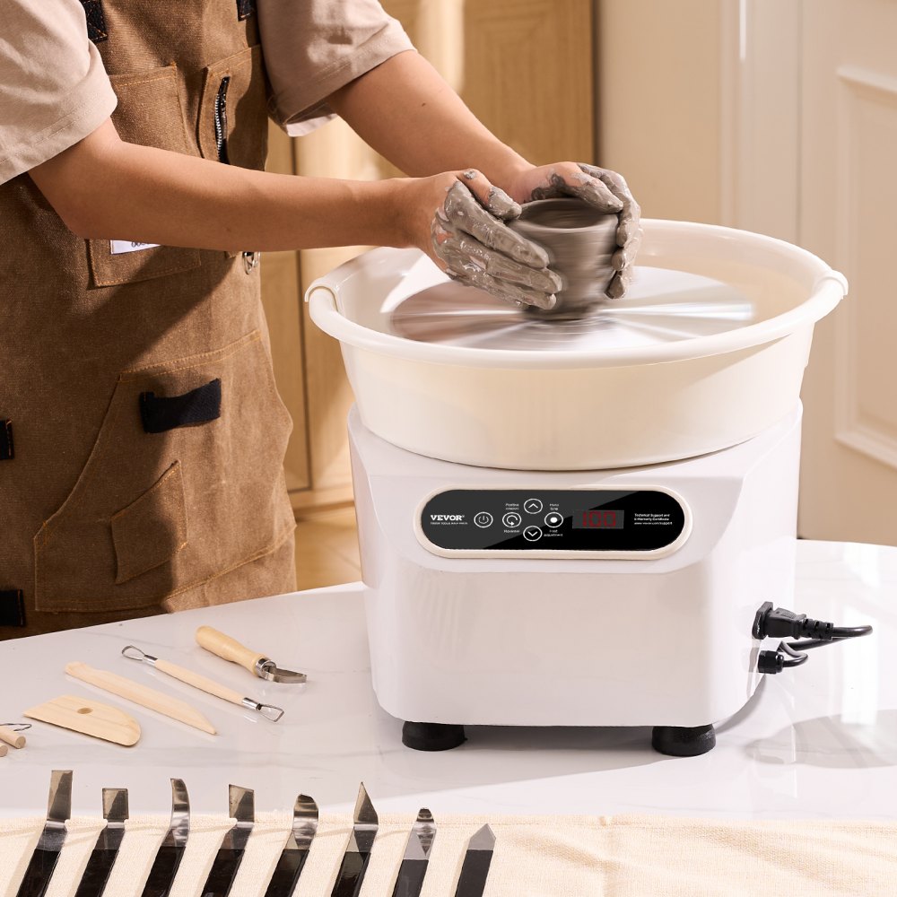 VEVOR Pottery Wheel, Direct Drive Ceramic Wheel with Shaping Tools for DIY Art Craft, 11 inch Pottery Forming Machine, 450W Electric Wheel for Pottery with Foot Pedal and LCD Touch Screen, White