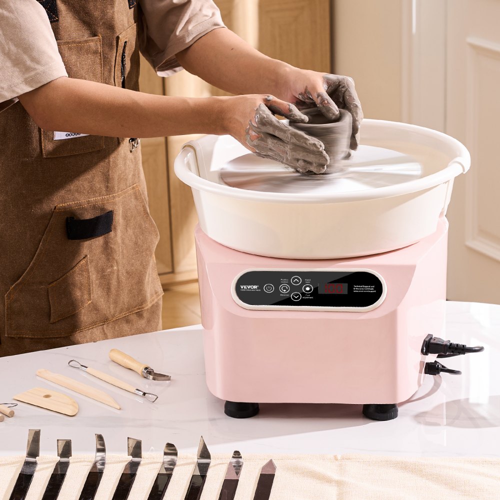 VEVOR Pottery Wheel, 11 inch Pottery Forming Machine, 450W Electric Wheel for Pottery with Foot Pedal and LCD Touch Screen, Direct Drive Ceramic Wheel with Shaping Tools for DIY Art Craft, Pink