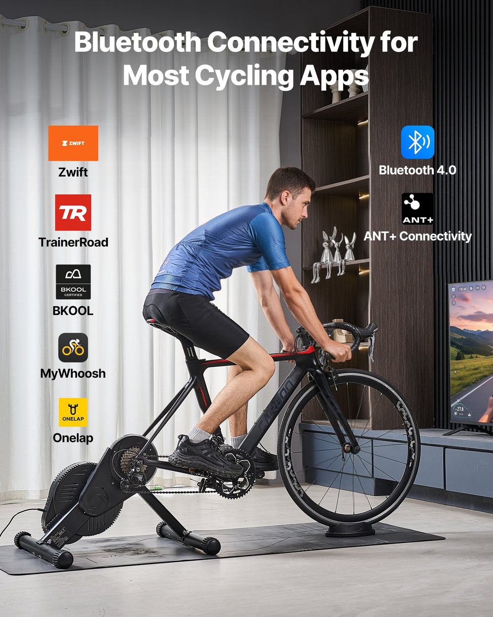 VEVOR Bike Trainer with Bluetooth 4.0 and ANT+ connectivity for cycling apps (Zwift, TrainerRoad, BKOOL, MyWhoosh, Onelap)