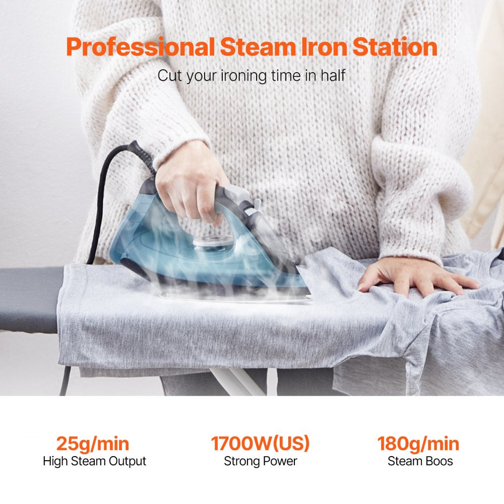 VEVOR Steam Iron, 1700W Iron for Clothes, Aluminum Alloy + PTFE Soleplate, Auto Shut-Off, Self-Cleaning, Four Temperature Settings, Quick Heating, Anti-Drip, Clothing Iron for Home Ironing Clothes