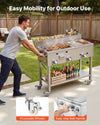 VEVOR Outdoor Propane Griddle, 3 Burners (11,600 BTU Each), Commercial Stainless Steel Griddle with Two 1/3 Size Food Warming Pans, Portable Cart with 4 Lockable Wheels, for Hot Dogs, Burgers & Meats