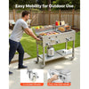 VEVOR Outdoor Propane Fryer & Griddle Combo, 3 Burners (11,600 BTU Each), Commercial Stainless Steel Frying Cart with Wheels, 2 Fryer Baskets & 3 Food Pans, for Hot Dogs, Fried Chicken, Fries, Meats