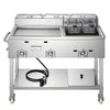 VEVOR Outdoor Propane Fryer & Griddle Combo, 3 Burners (11,600 BTU Each), Commercial Stainless Steel Frying Cart with Wheels, 2 Fryer Baskets & 3 Food Pans, for Hot Dogs, Fried Chicken, Fries, Meats
