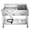 VEVOR Outdoor Propane Fryer & Griddle Combo, 3 Burners (11,600 BTU Each), Commercial Stainless Steel Frying Cart with Wheels, 2 Fryer Baskets & 3 Food Pans, for Hot Dogs, Fried Chicken, Fries, Meats