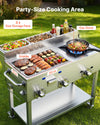 VEVOR Outdoor Propane Griddle, 3 Burners (11,600 BTU Each), Commercial Stainless Steel Griddle with Three 1/3 Size Food Pans, Portable Cart with Wheels & Gas Stove, for Hot Dogs, Burgers & Meats