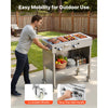 VEVOR Outdoor Propane Griddle, 2 Burners (11,600 BTU Each), Commercial Stainless Steel Gas Griddle Cart with 4 Lockable Wheels, 1/3 Food Pan, Easy-Grip Side Handle, Ideal for Hot Dogs, Burgers & Meats
