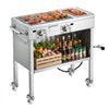 VEVOR Outdoor Propane Griddle, 2 Burners (11,600 BTU Each), Commercial Stainless Steel Gas Griddle Cart with 4 Lockable Wheels, 1/3 Food Pan, Easy-Grip Side Handle, Ideal for Hot Dogs, Burgers & Meats