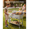 VEVOR Outdoor Propane Deep Fryer, 2 Burners (11,600 BTU Each), Commercial Fryer with Two 1/3 Size Food Warming Pans, Multi-Purpose Frying Cart with 4 Lockable Wheels, for Fried Chicken & Fries