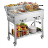 VEVOR Outdoor Propane Deep Fryer, 2 Burners (11,600 BTU Each), Commercial Fryer with Two 1/3 Size Food Warming Pans, Multi-Purpose Frying Cart with 4 Lockable Wheels, for Fried Chicken & Fries