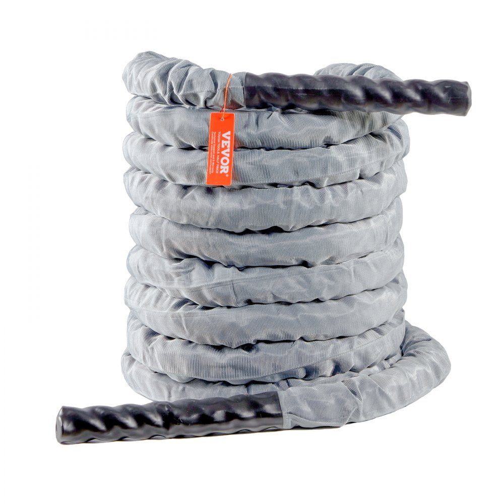 VEVOR Battle Rope, 1.5 Inch Diameter 30Ft Length Polyester Exercise Rope, Battle Exercise Equipment with Protect Sleeve & Anchor, Heavy Weighted Rope for Home Gym Workout Core Strength Training, Gray