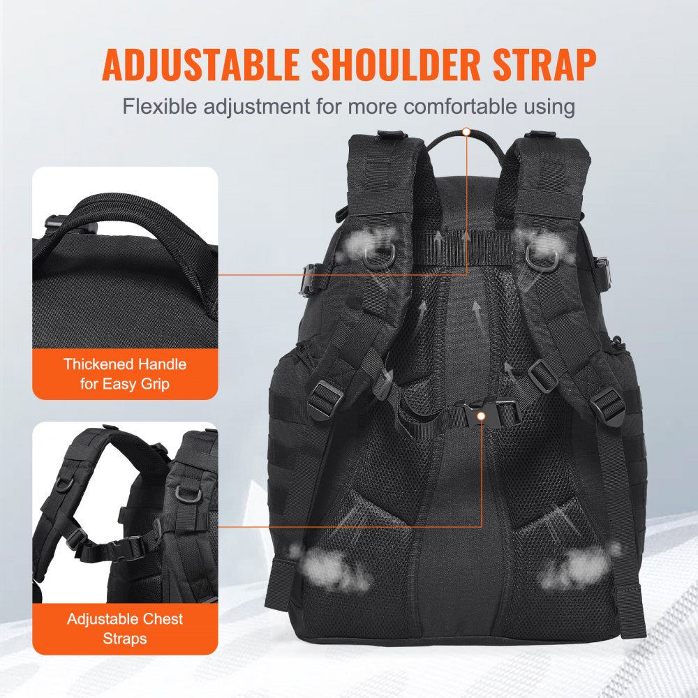 Tactical Backpack, 40L Military Tactical Backpack with Molle Design & Sponge Pad, Army Assault Pack Bag for Men and Women, Range Gear Backpack for Outdoor Adventure, Hiking, Hunting, Black