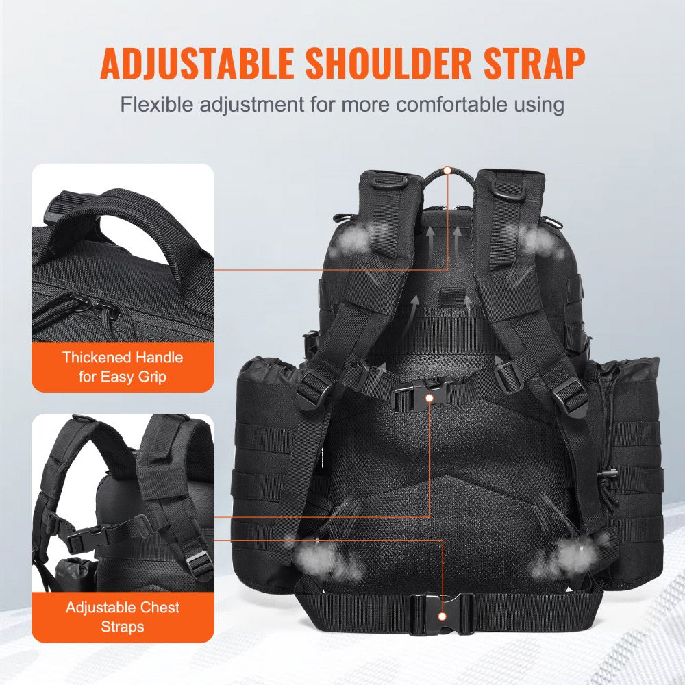 Tactical Backpack, 25L Military Tactical Backpack with Molle Design & 3 Compartments, Army Assault Pack Bag for Men and Women, Range Gear Backpack for Outdoor Adventure, Hiking, Hunting, Black