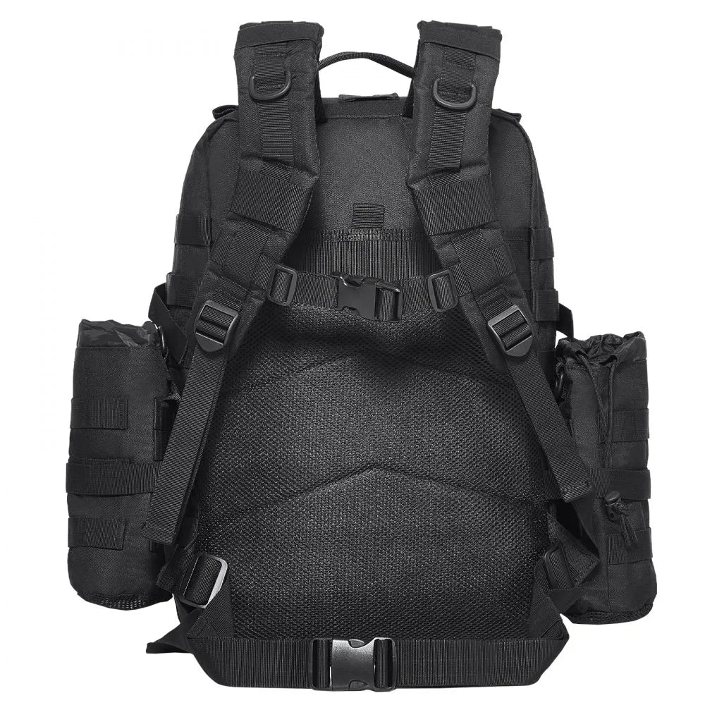 Tactical Backpack, 45L Military Tactical Backpack with Molle Design & 3 Compartments, Army Assault Pack Bag for Men and Women, Range Gear Backpack for Outdoor Adventure, Hiking, Hunting, Black
