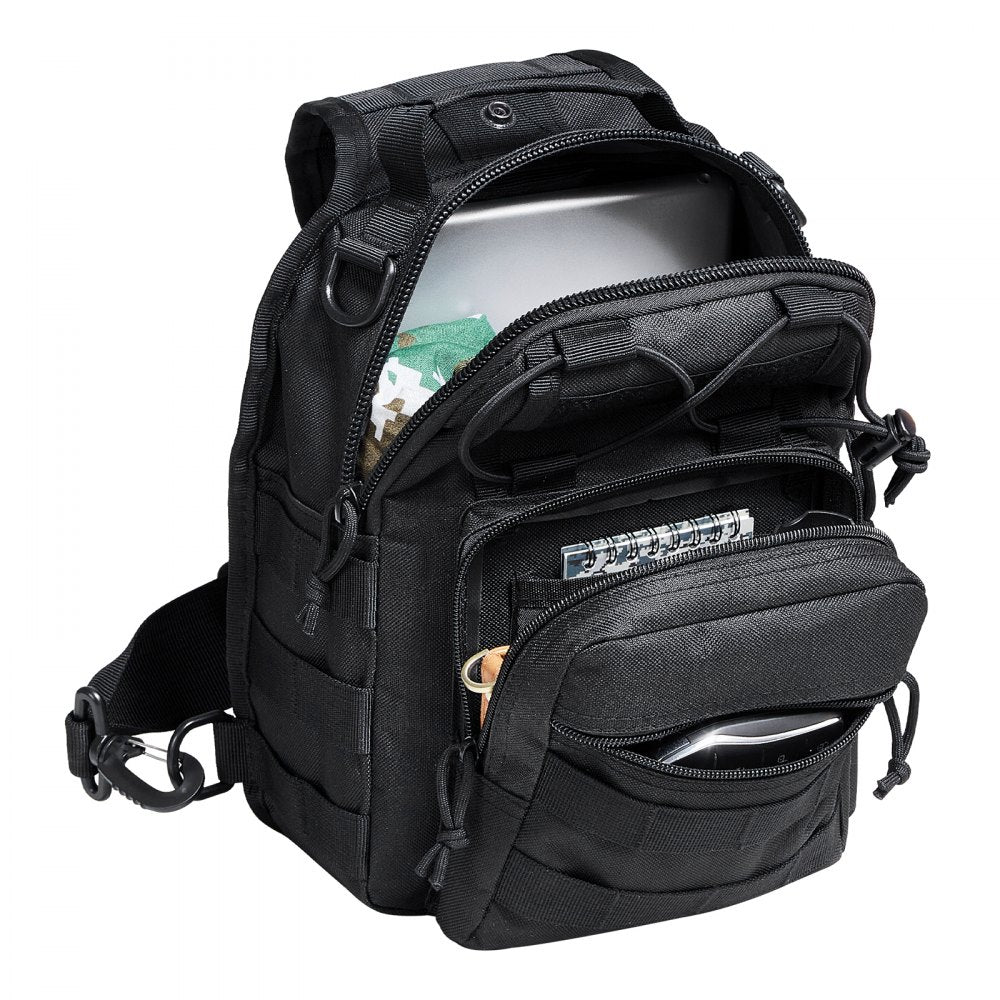 Tactical Sling Bag, 10L Military Rover Shoulder Sling Backpack with Molle Design and Multi-pocket,  600D Tactical Shoulder Bag Ideal for Caping, Hiking and Every Day Carry, Black