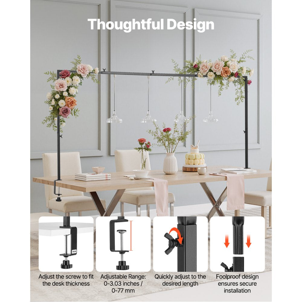 VEVOR Over The Table Rod Stand with Clamps, 13"-42" Tall & 28"-98" Length Adjustable, Metal Table Arch Stand, Tabletop Balloon Arch Frame for Wedding Birthday Party Christmas Decorations, Black