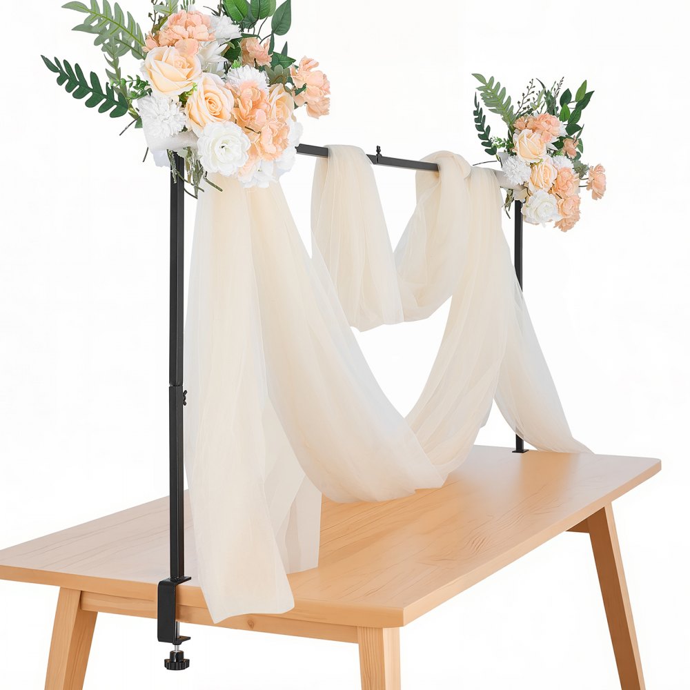 VEVOR Over The Table Rod Stand with Clamps, 13"-42" Tall & 28"-98" Length Adjustable, Metal Table Arch Stand, Tabletop Balloon Arch Frame for Wedding Birthday Party Christmas Decorations, Black