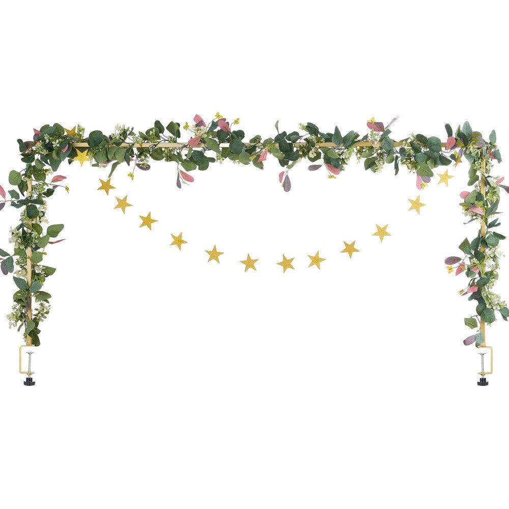 VEVOR Over The Table Rod Stand with Clamps, 13"-42" Tall & 28"-98" Length Adjustable, Metal Table Arch Stand with Rattan, Tabletop Balloon Arch Frame for Wedding Birthday Christmas Decorations, Gold