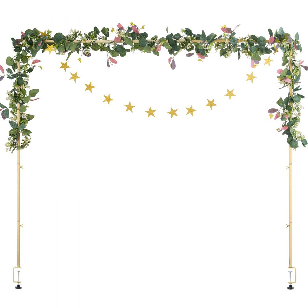 VEVOR Over The Table Rod Stand with Clamps, 13"-42" Tall & 28"-98" Length Adjustable, Metal Table Arch Stand with Rattan, Tabletop Balloon Arch Frame for Wedding Birthday Christmas Decorations, Gold