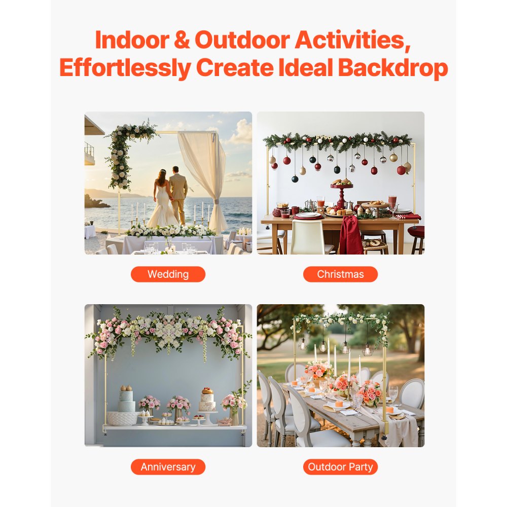 VEVOR Over The Table Rod Stand with Clamps, 13"-42" Tall & 28"-98" Length Adjustable, 2 Packs Table Arch Stand, Tabletop Balloon Arch Frame for Wedding Birthday Party Christmas Decorations, Gold
