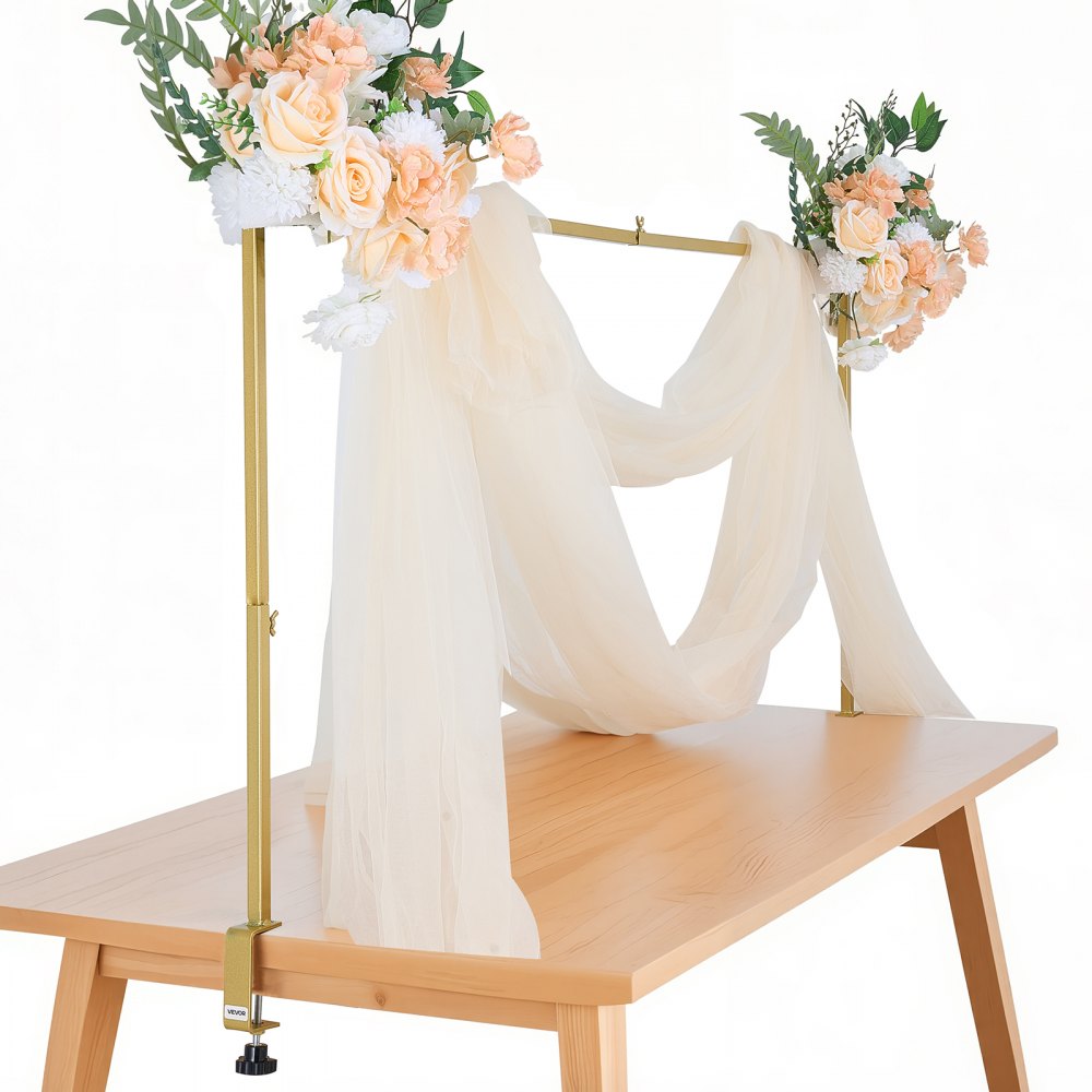 VEVOR Over The Table Rod Stand with Clamps, 13"-42" Tall & 28"-98" Length Adjustable, 2 Packs Table Arch Stand, Tabletop Balloon Arch Frame for Wedding Birthday Party Christmas Decorations, Gold