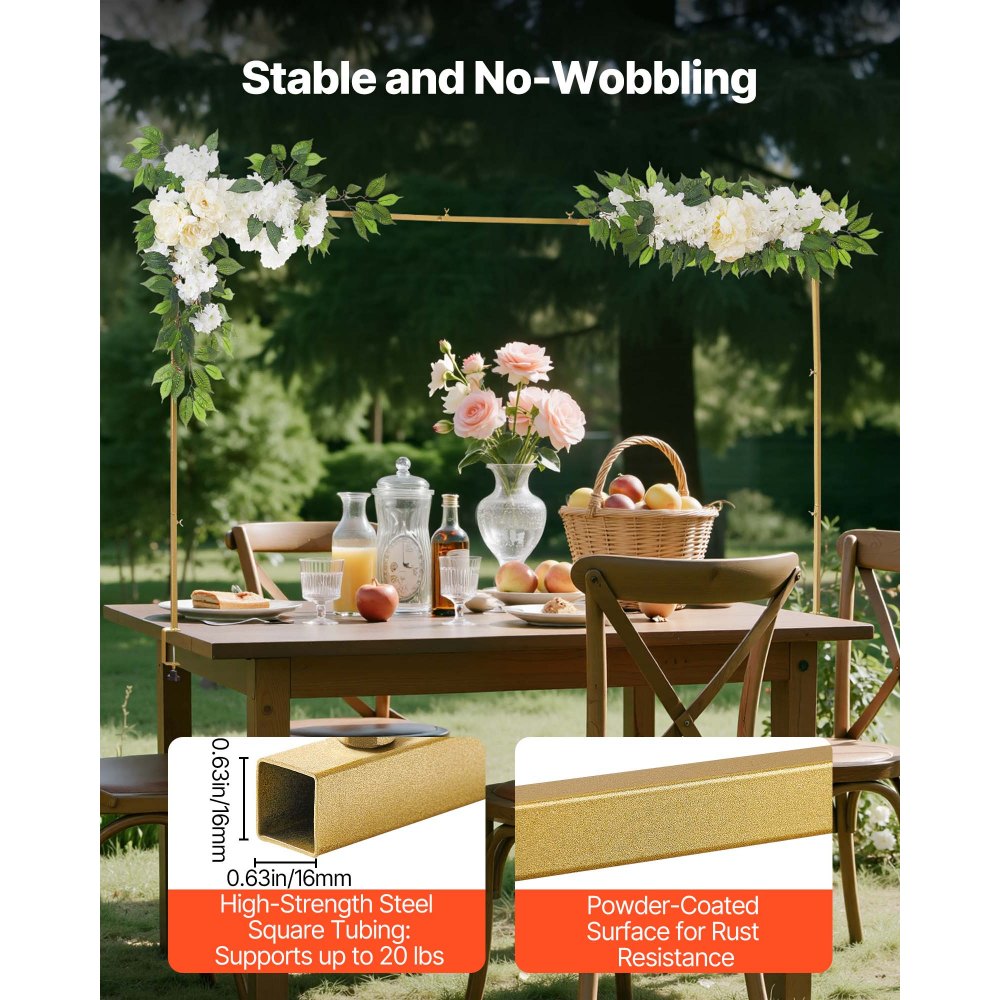 VEVOR Over the Table Rod Stand with Clamps, Adjustable 28"-98" Length & 13"-42" Height, Table Arch Stand with Floral Accessories, Gold Balloon Frame for Wedding Birthday Party Christmas Decoration