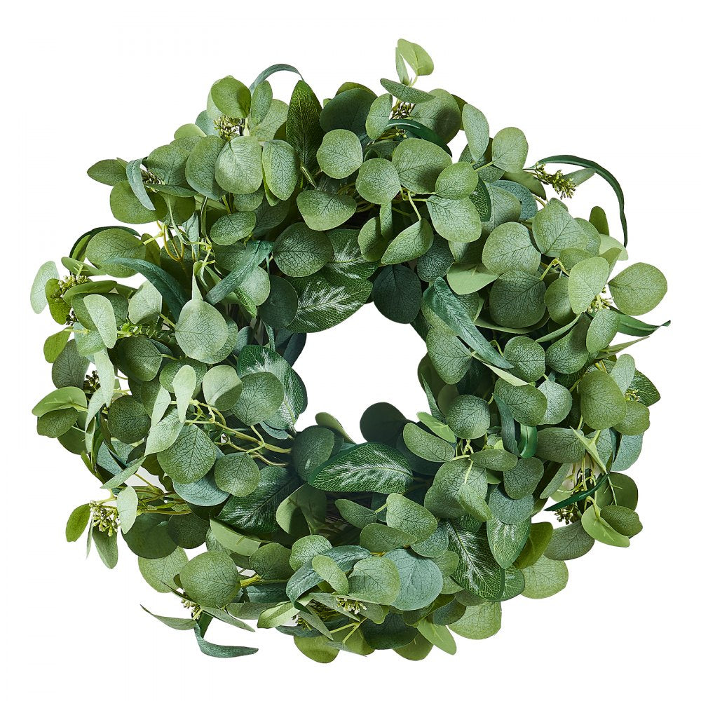 VEVOR Artificial Decorative Wreath, 26 in, Green, Decorated with Eucalyptus Leaves, Berries, Thorny Stems, Year Round Wreath for All Seasons Indoor and Outdoor Home Wall Window Festival Decorations