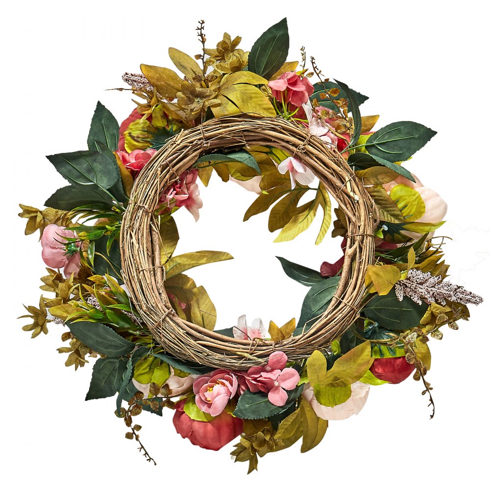 VEVOR Artificial Decorative Wreath, 19 in, Pink, Decorated with Peonies, Hydrangeas, Babysbreath, Year Round Wreath for All Seasons Indoor and Outdoor Home Wall Window Festival Wedding Decorations