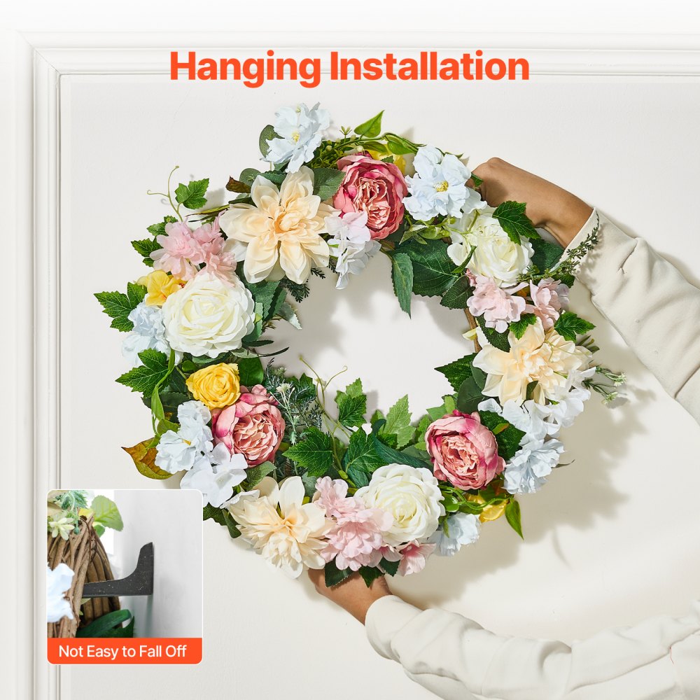 VEVOR Artificial Decorative Wreath, 24 in, White Pink Yellow, Decorated with Peonies, Hydrangeas, Year Round Wreath for All Seasons Indoor and Outdoor Home Wall Window Festival Wedding Decorations