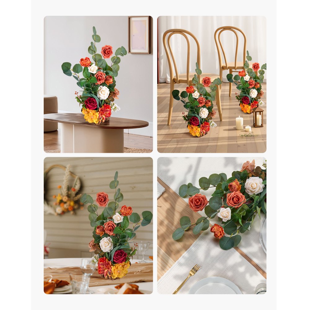 VEVOR Standing Artificial Flowers Arrangements 4 PCS, 17.5-Inch Tall Faux Flower Decorations for Wedding Aisle Runner Chair, Orange Floral Centerpieces for Ceremony Reception Party Outdoor Decor
