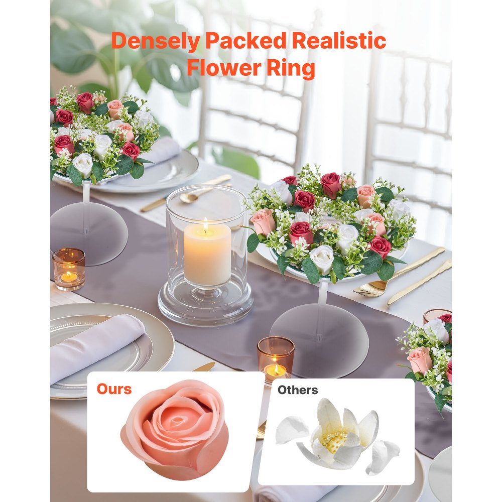 VEVOR Artificial Rose Wreath, 14-Inch Diameter Faux Flower Wreath with Pink and White Roses, Flower Arrangement Centerpiece for Valentine's, Mother's Day, Party, Wedding and Home Table Décor, 10 PCS