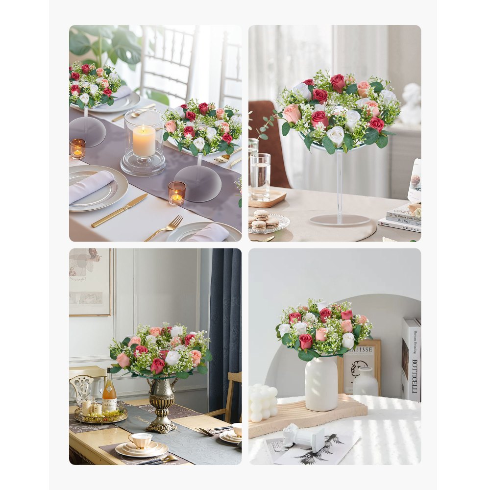 VEVOR Artificial Rose Wreath, 14-Inch Diameter Faux Flower Wreath with Pink and White Roses, Flower Arrangement Centerpiece for Valentine's, Mother's Day, Party, Wedding and Home Table Décor, 10 PCS