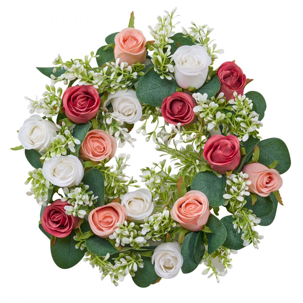 VEVOR Artificial Rose Wreath, 14-Inch Diameter Faux Flower Wreath with Pink and White Roses, Flower Arrangement Centerpiece for Valentine's, Mother's Day, Party, Wedding and Home Table Décor, 10 PCS