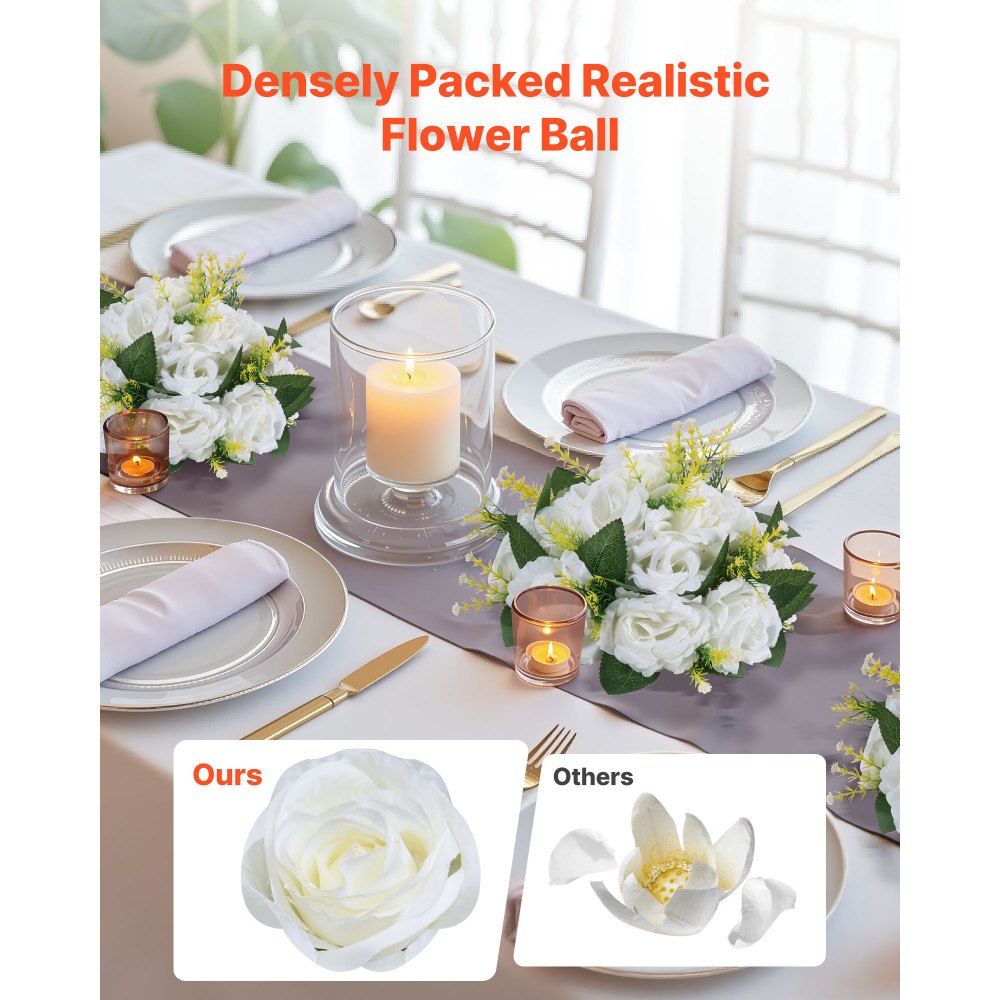 VEVOR Flower Balls Arrangement Bouquet 10 PCS, 9.5-Inch Diameter Artificial Flower Balls Wedding Rose Centerpieces, Faux Flowers Arrangements for Wedding Centerpiece Home Table Decorations, White
