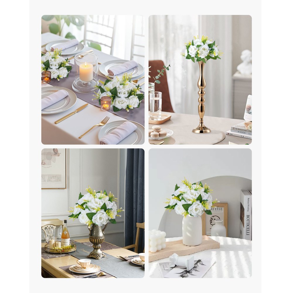 VEVOR Flower Balls Arrangement Bouquet 10 PCS, 9.5-Inch Diameter Artificial Flower Balls Wedding Rose Centerpieces, Faux Flowers Arrangements for Wedding Centerpiece Home Table Decorations, White